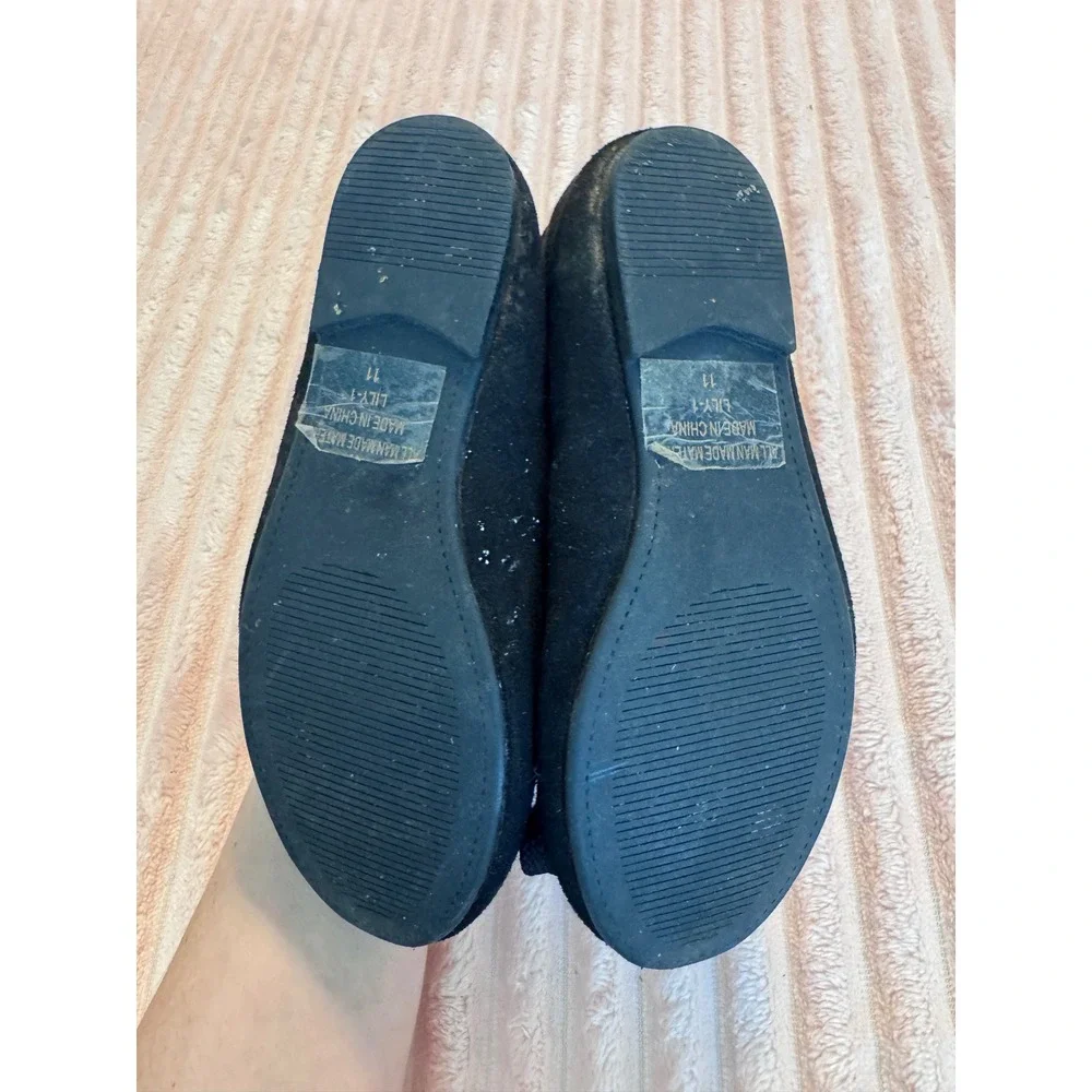 Toddler Girls Black Faux Suede Ballet Flats Lace Up Bow Slip On Shoes Size 11